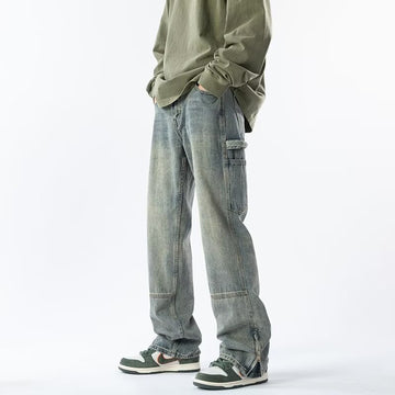 90s streetwear New Jeans Men's Vintage Washed Straight Pants Spring and Autumn Summer Weila High Street Versatile Casual Trousers
